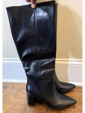Wet Kiss Chunky Block Heel Knee High Pointed Toe Boot Black